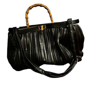 Sondra Roberts Luxury Bamboo  handle pleated vegan leather Large tote bag